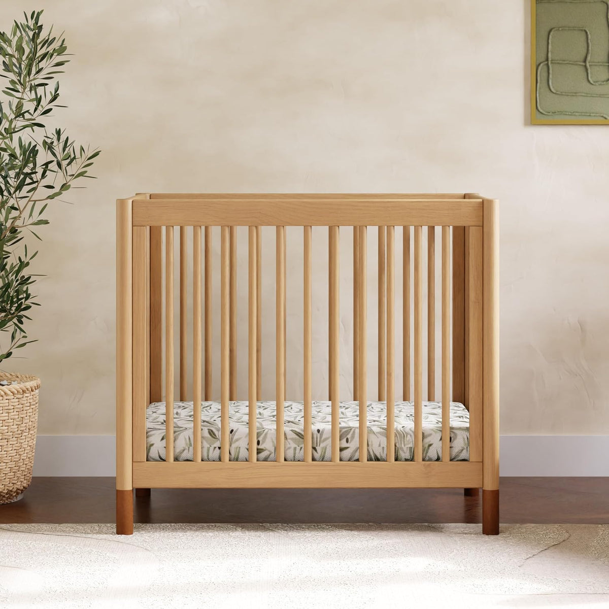 New Babyletto Gelato 4-in-1 Convertible Mini Crib (Honey with Vegan Tan Leather Feet) - Kidsy