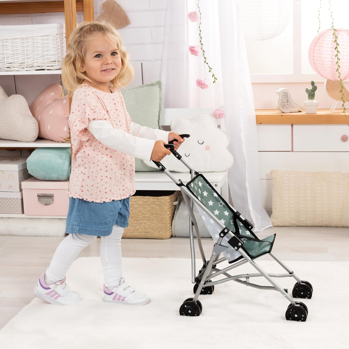 New Bayer Umbrella Doll Stroller Foldable Design 3 Years and Up (Green/White Stars) - Kidsy