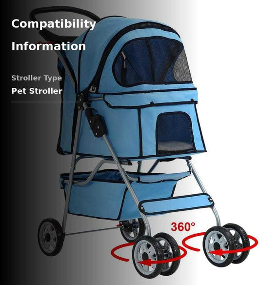 New BestPet Folding Pet Stroller Travel Carrier (Blue) - Kidsy
