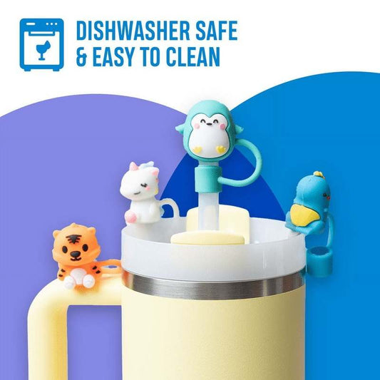 New CharCharms Cute Animal Straw Toppers 4 Pack - Kidsy