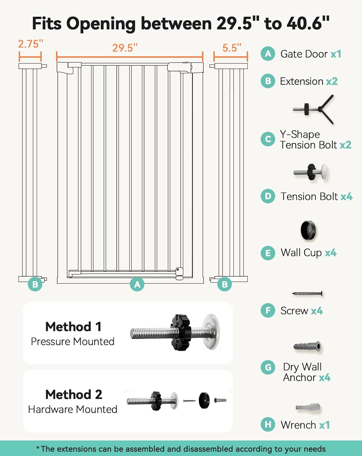 New COMOMY 42" Extra Tall Baby Gate for Stairs Doorways, Fits Openings 29.5" to 40.6" Wide (Black) - Kidsy