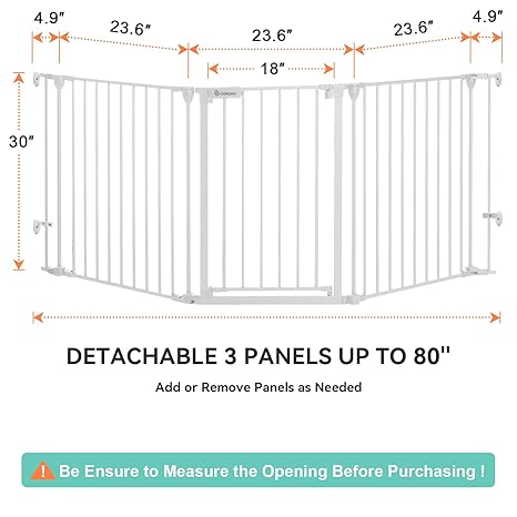 New COMOMY Extra Wide Baby Gate 30" Tall, 33" to 80" Wide (White) - Kidsy