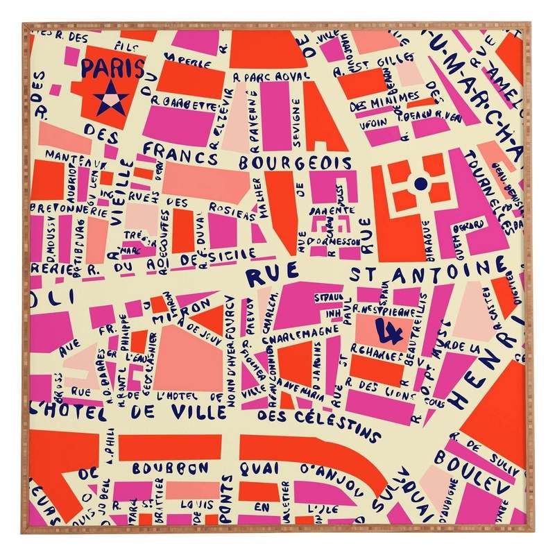 New Deny Designs Wall Art – Paris Map, Framed Print (Pink) - Kidsy