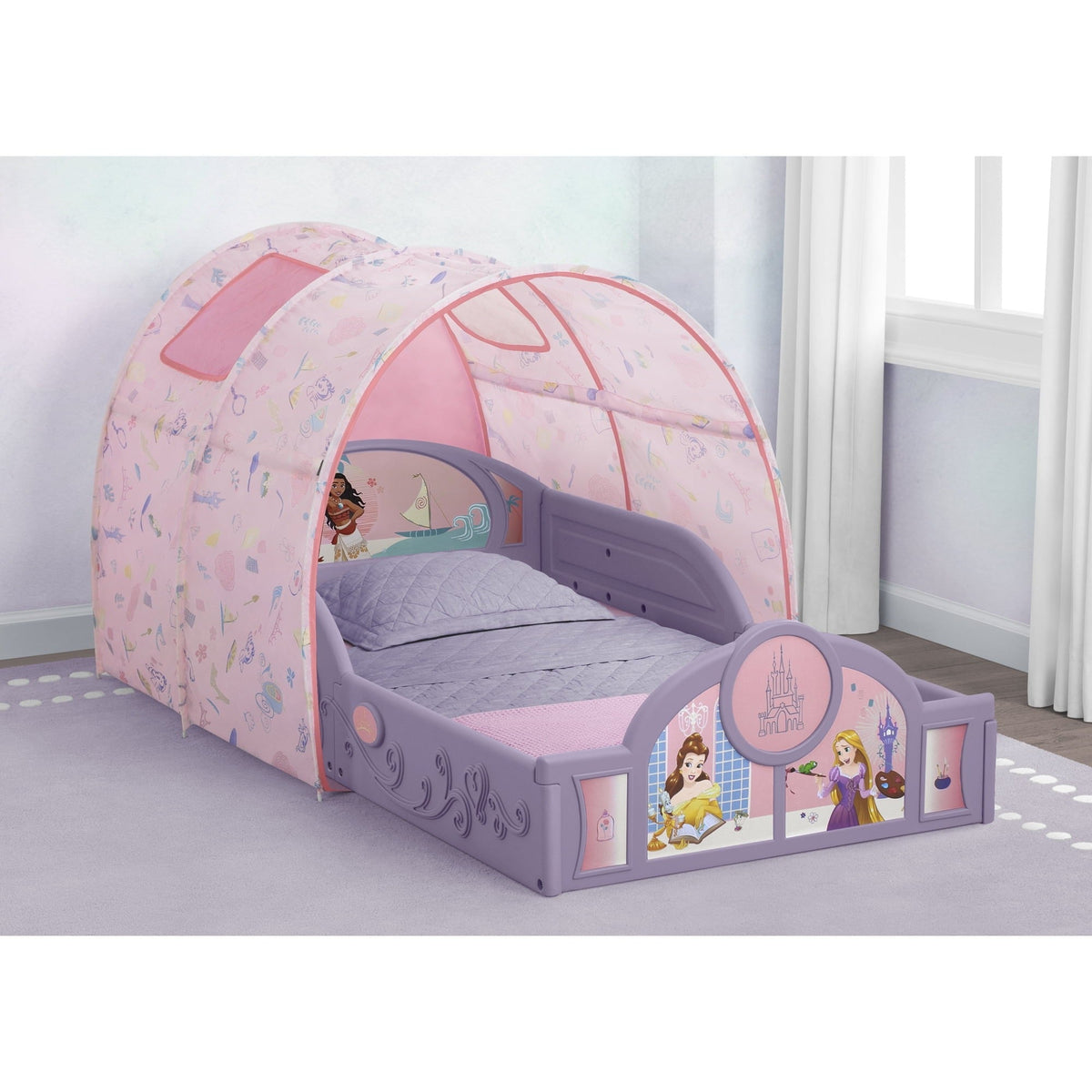 New Disney Princess Sleep and Play Toddler Bed with Tent (Purple/Pink) - Kidsy
