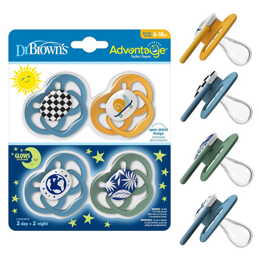 New Dr. Brown's Advantage Glow-in-The-Dark Baby Pacifier Skateboard Snail-Blue Nature, 6-18m - Kidsy