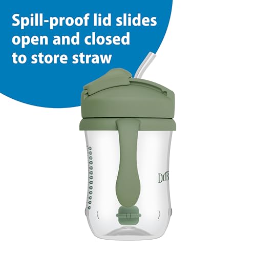 New Dr. Brown's Milestones Baby's First Straw Cup, Training Cup 9 oz/270 mL, 6m+, 2 - Pack (Coral/Olive Green) - Kidsy