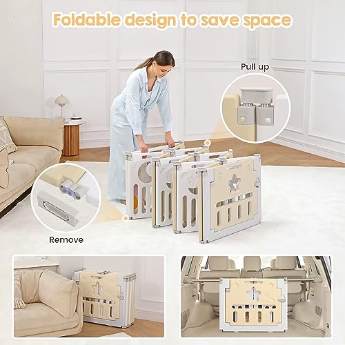 New Dripex 14 - Panel Foldable Baby Playpen with Safety Gate (Yellow/White) - Kidsy