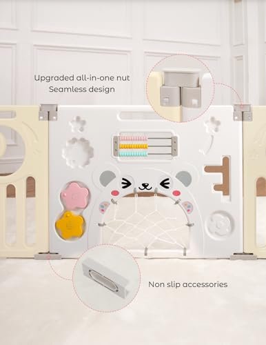 New Dripex 14 - Panel Foldable Baby Playpen with Safety Gate (Yellow/White) - Kidsy