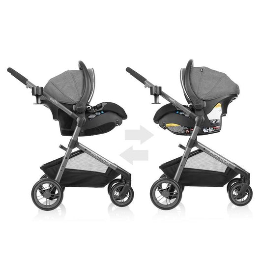New Evenflo Pivot Vizor Modular Reversible Stroller Travel System with Car Seat (Black Chasse) - Kidsy