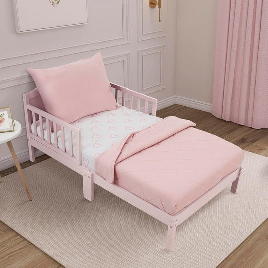 New Evolur I Heart You 3-Piece Toddler Bedding Set (Baby Pink with Heart Print) - Kidsy