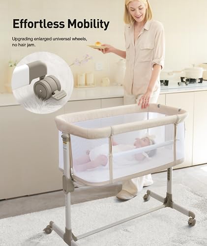 New Fodoss Adjustable Mesh Bedside Bassinet (Beige) - Kidsy