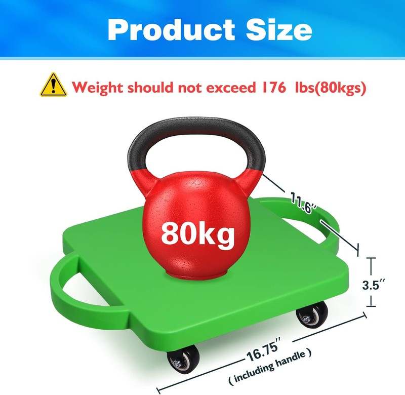 New GSE Games & Sports Expert Gym Floor Scooter Board with Handles Sitting Scooter for Kids (Green) - Kidsy