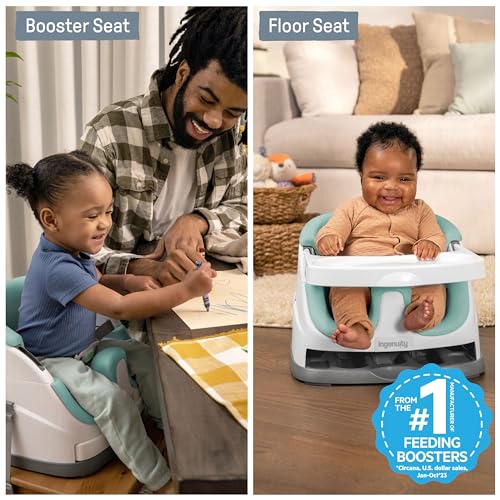 New Ingenuity Baby Base 2 - in - 1 Booster Feeding and Floor Seat with Self - Storing Tray (Mist) - Kidsy