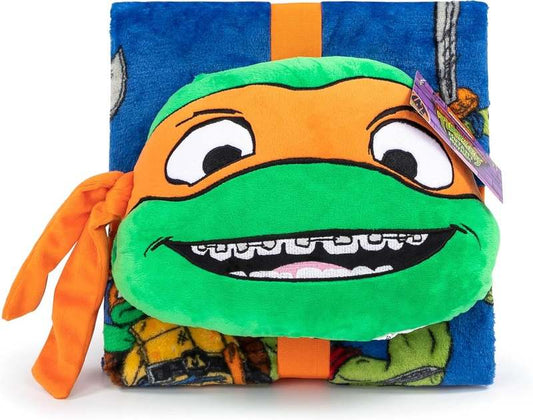 New Jay Franco TMNT Michaelangelo Nogginz Blanket & Pillow Set (Orange) - Kidsy