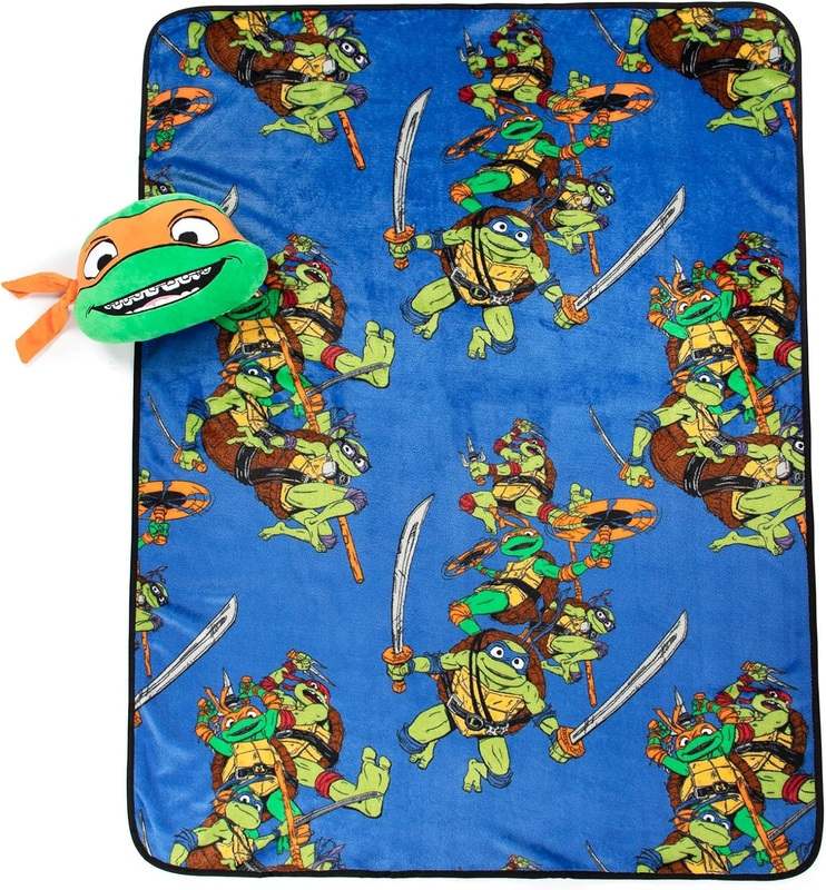 New Jay Franco TMNT Michaelangelo Nogginz Blanket & Pillow Set (Orange) - Kidsy