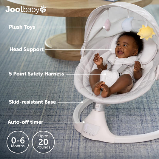 New Jool Baby Nova Baby Swing for Infants – Bluetooth Music, Remote (Stone) - Kidsy