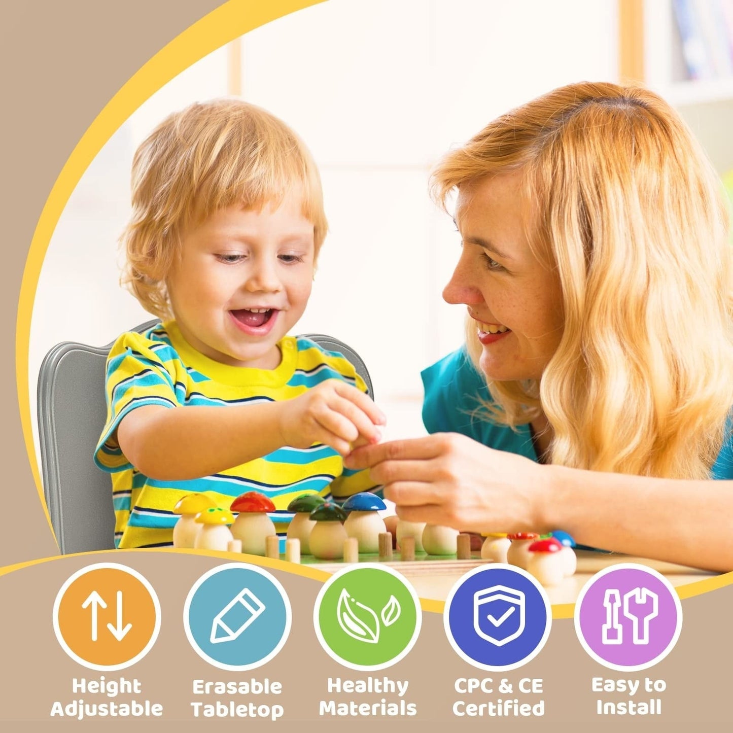 New Kids Table and 4 Chairs Set, Height Adjustable Toddler Table and Chair Set (Gray) - Kidsy