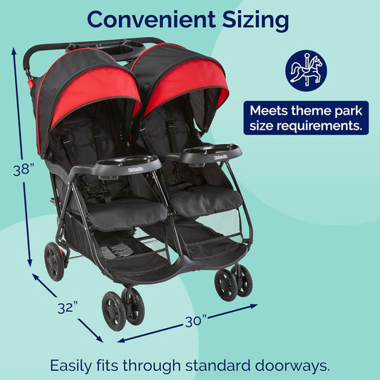 New Kolcraft Cloud Plus Side - by - Side Lightweight Double Baby Stroller (Red/Black) - Kidsy