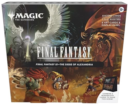 New Magic: The Gathering - Final Fantasy IX Scene Box - The Siege of Alexandria | 6 Foil Borderless Scene Cards, 6 Art Cards, 3 Play Boosters + 1 Display Easel - Kidsy