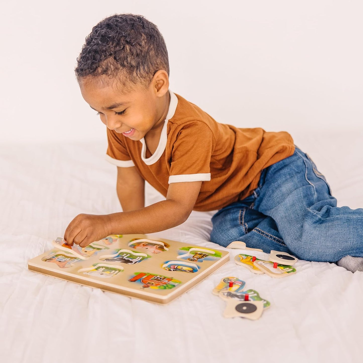 New Melissa and Doug Farm Sound Wooden Peg Puzzle 8 Piece - Kidsy