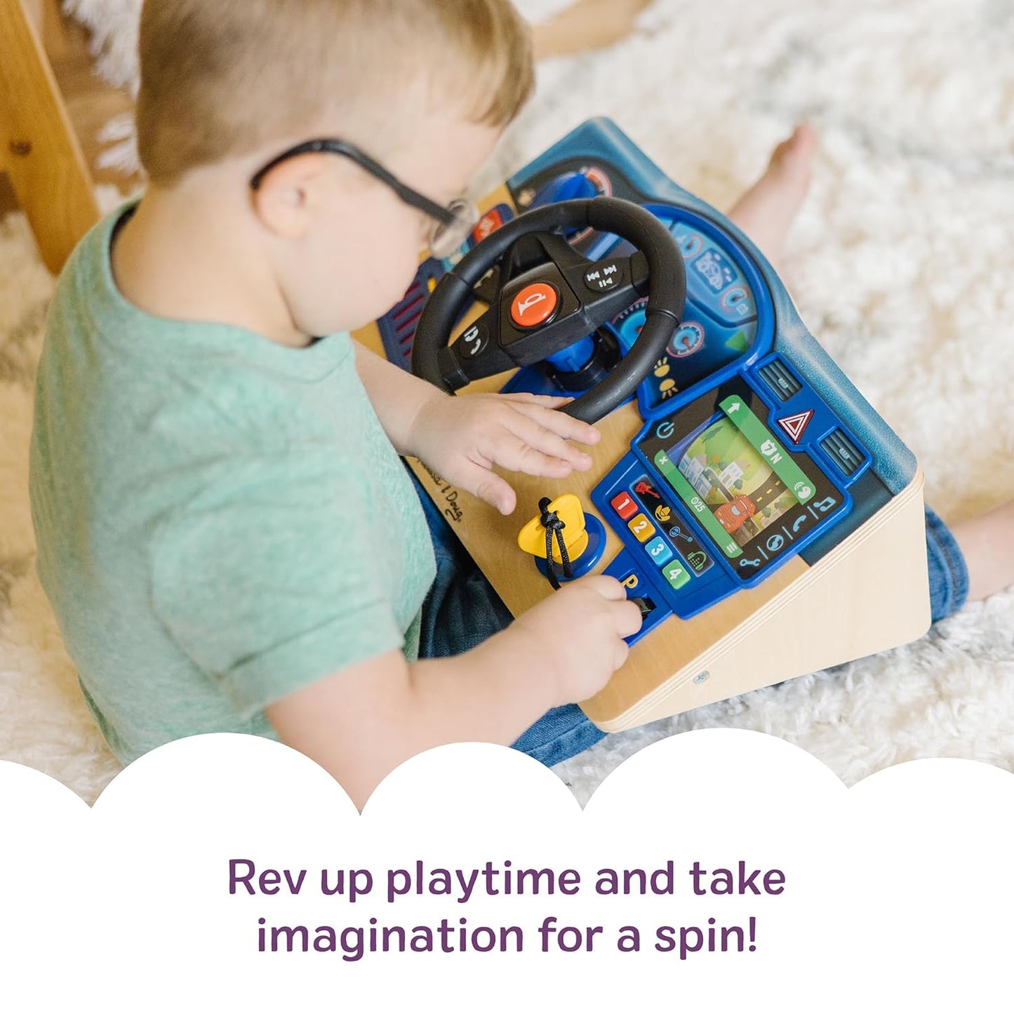 New Melissa & Doug Vroom & Zoom Wooden Steering Wheel Dashboard Toy - Kidsy