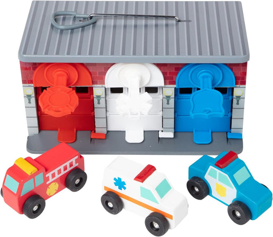 New Melissa & Doug Wooden Rescue Vehicles and Garage Play Set (7 Pieces) - Kidsy