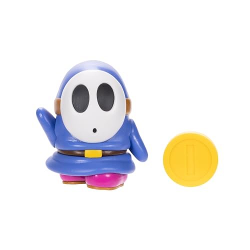 New Nintendo Super Mario 4 - Inch Blue Shy Guy Poseable Figure with Coin Accessory - Kidsy