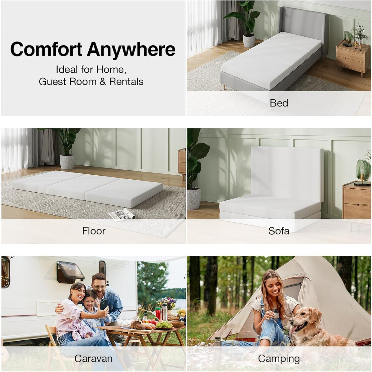 New Novilla Foldable Mattress Topper, Full Size Comfort Foam Trifold Mattress 75"x54"x4" - Kidsy
