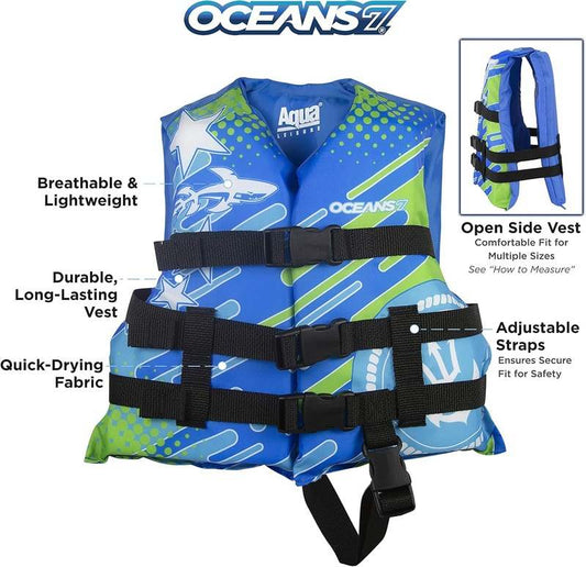 New Oceans 7 US Coast Guard Approved Life Jacket for Infant Kids Youth Type II & III(Blue/White - Childs) - Kidsy