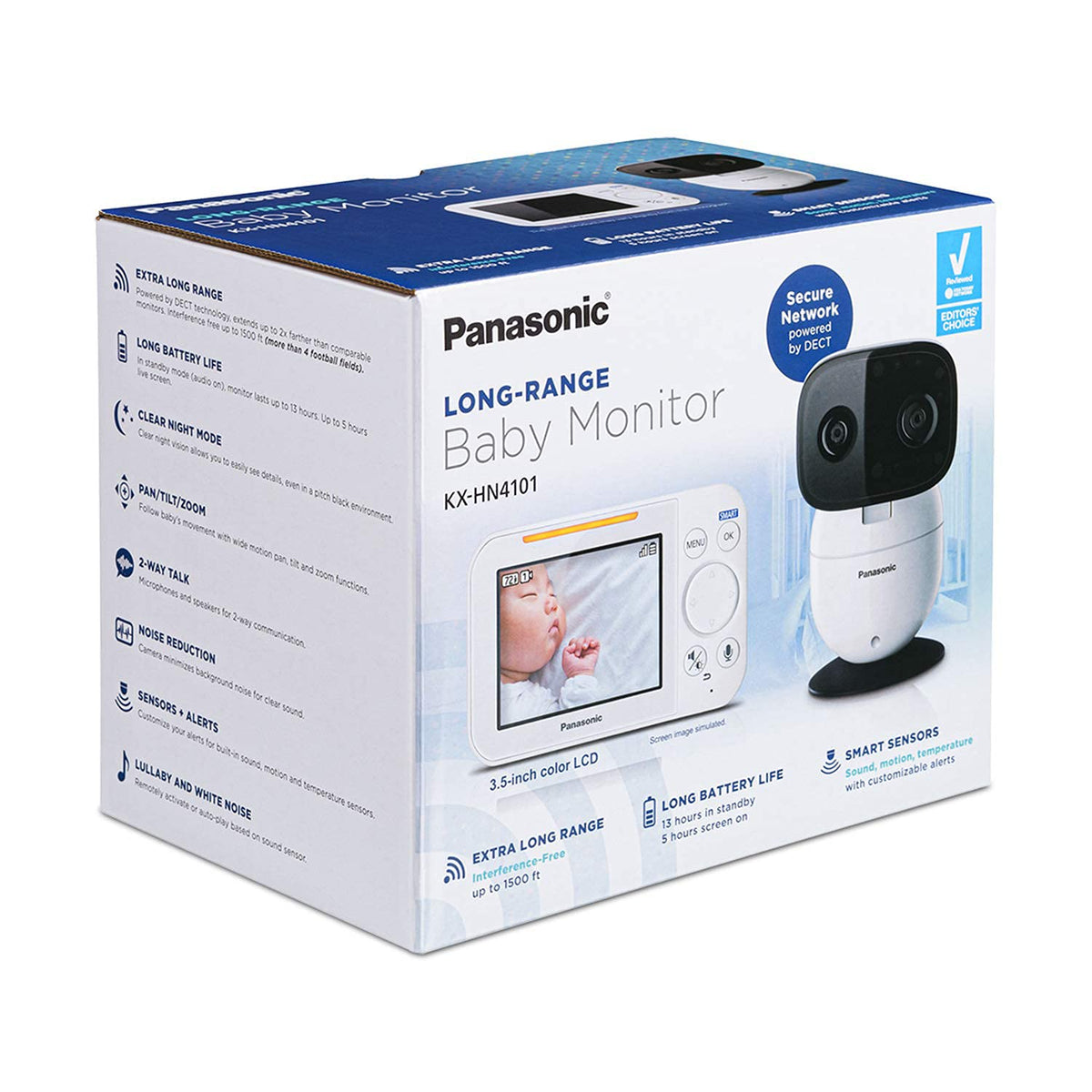 New Panasonic Baby Monitor with Camera and Audio, 3.5” Color Video - 1 Camera - KX - HN4101W (White) - Kidsy