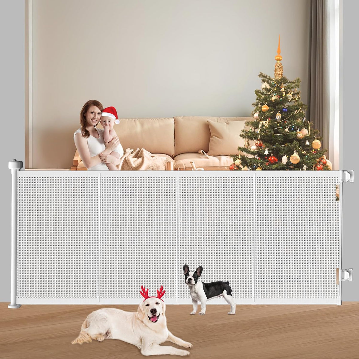 New Pawtners Retractable Baby Gate Extra Wide, 41" Tall Extends up to 71" Wide (White) - Kidsy