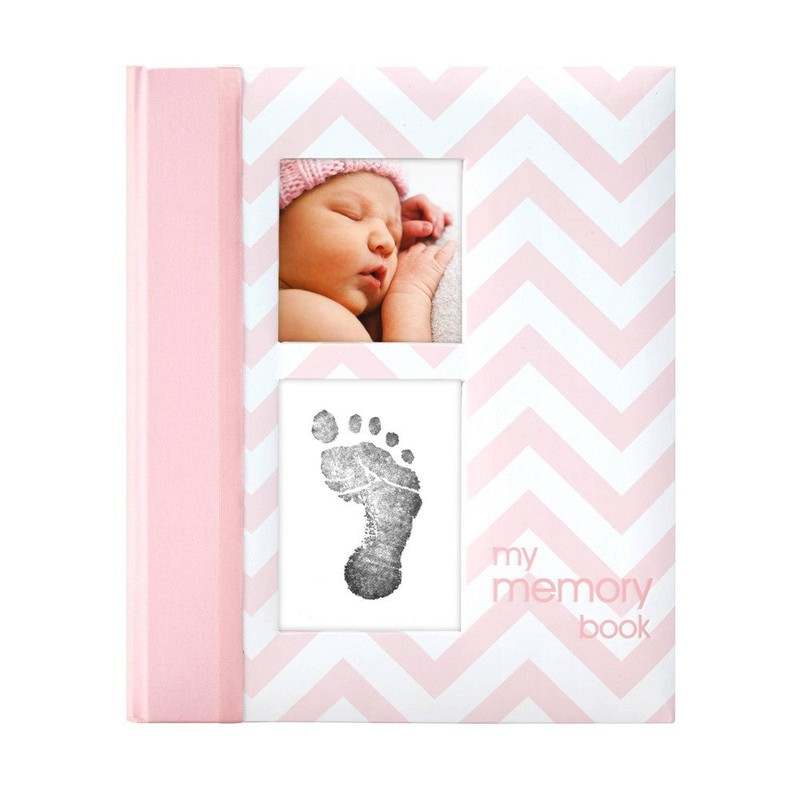 New Pearhead Baby Memory Book, First 5 Years Baby Milestone Book (Pink Chevron) - Kidsy