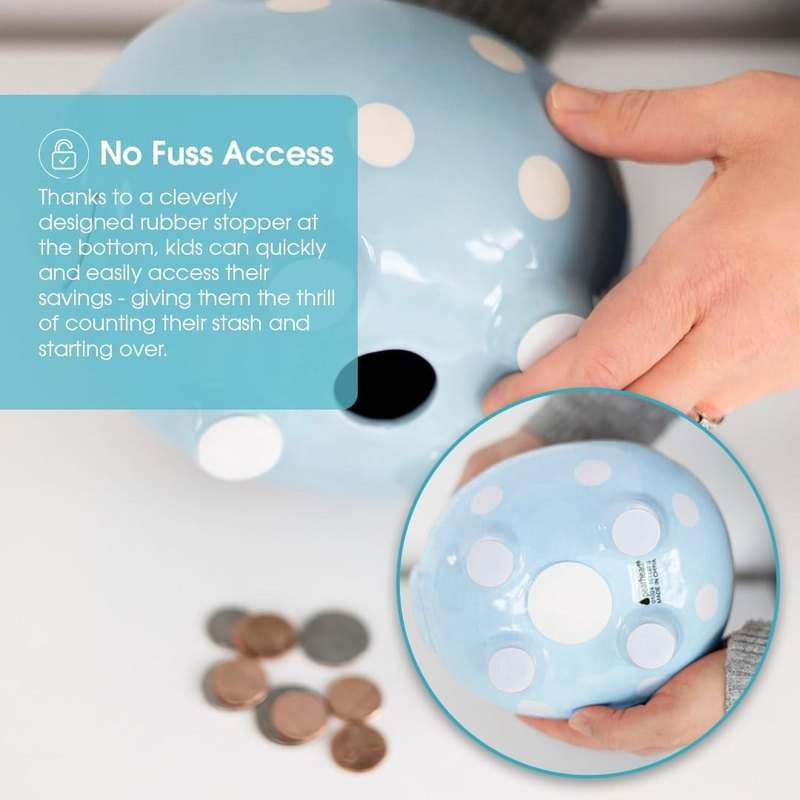 New Pearhead Large Ceramic Piggy Bank (Blue Polka Dots) - Kidsy