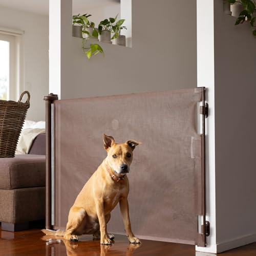 New Perma Child Safety 71 in. Wide X 33 in. Tall Retractable Baby Gate (Brown) - Kidsy
