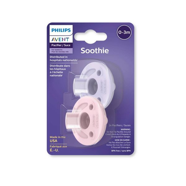 New Philips Avent Soothie Pacifiers 0 - 3m - 2pk (Fresh Lilac/Pastel Pink) - Kidsy