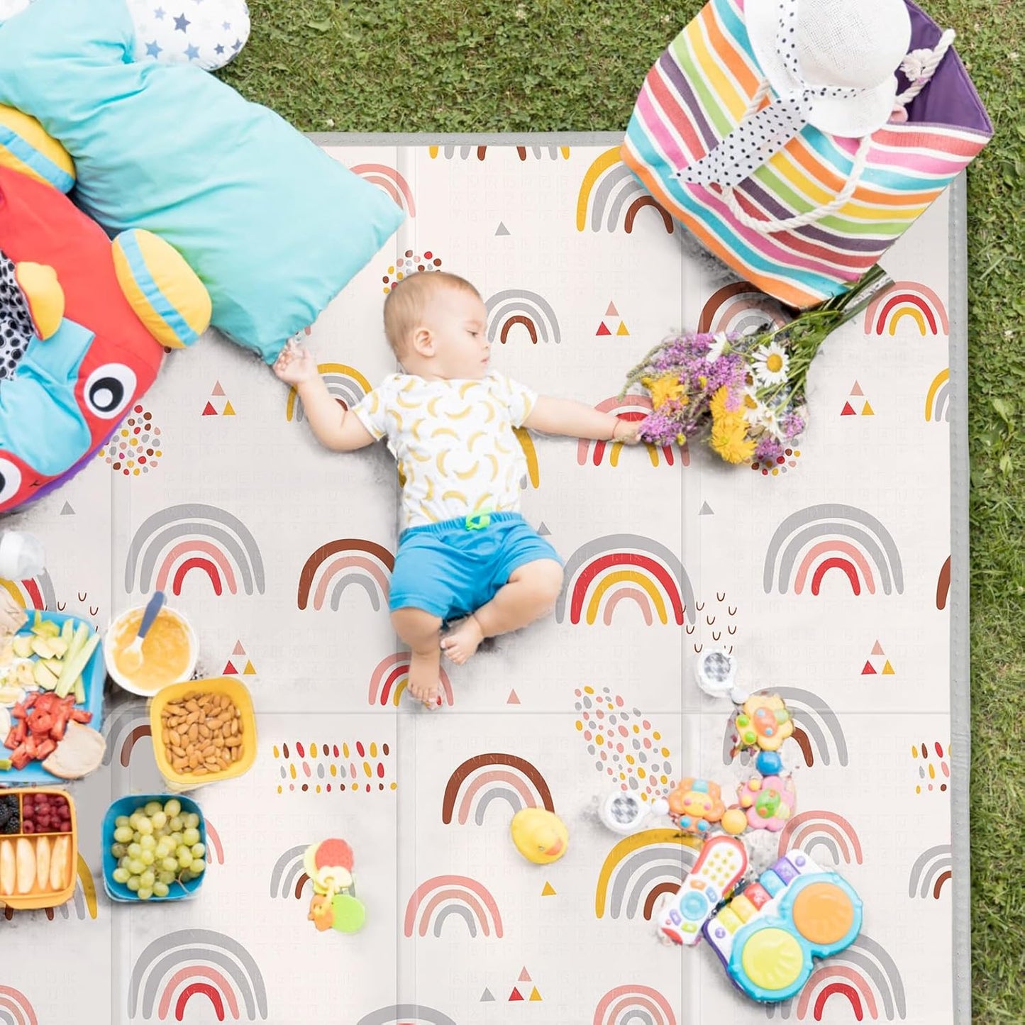 New PIGLOG Foldable Baby Play Mat, 0.6in Thick Waterproof Playmats (Rainbow) - Kidsy