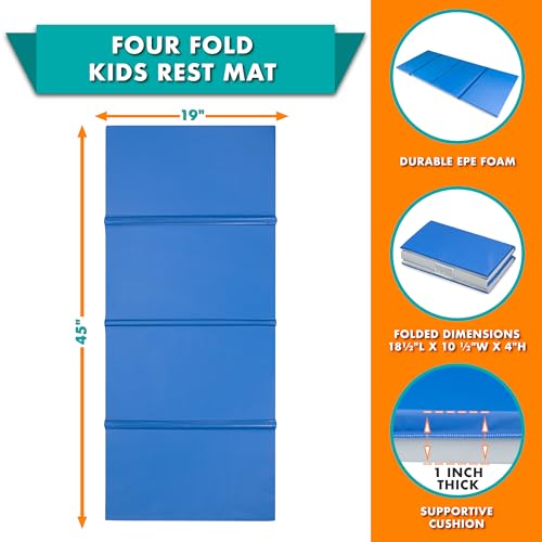 New ProSource Four - Fold Kids Rest Mat, Blue/Grey - Kidsy