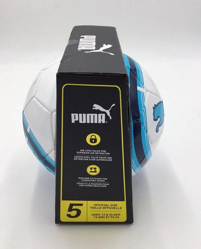 New Puma Soccer Ball Size 5 (White/Blue) - Kidsy