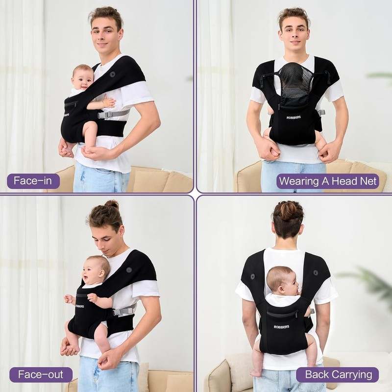 New ROBIBERS Baby Carrier Wrap 7–50 lbs (Black) - Kidsy