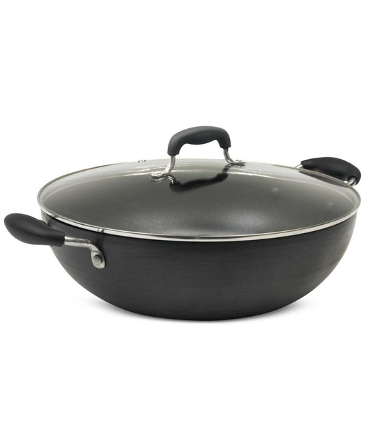 New Sedona Kitchen 12.5" Hard - Anodized Nonstick Wok with Lid (Black) - Kidsy