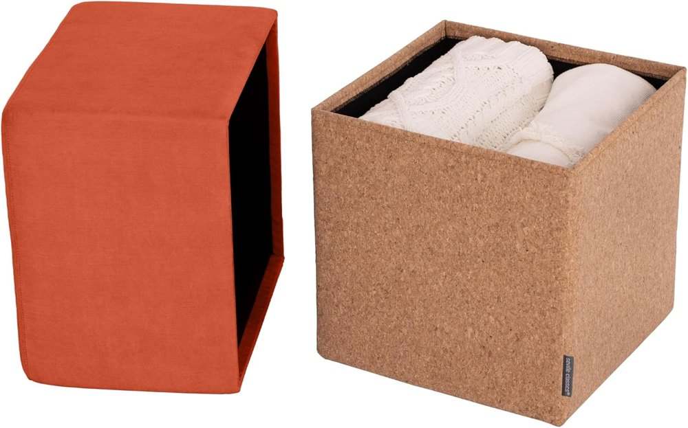 New Seville Classics Cushioned Storage Ottoman 15" (Cork/Burnt Sienna) - Kidsy