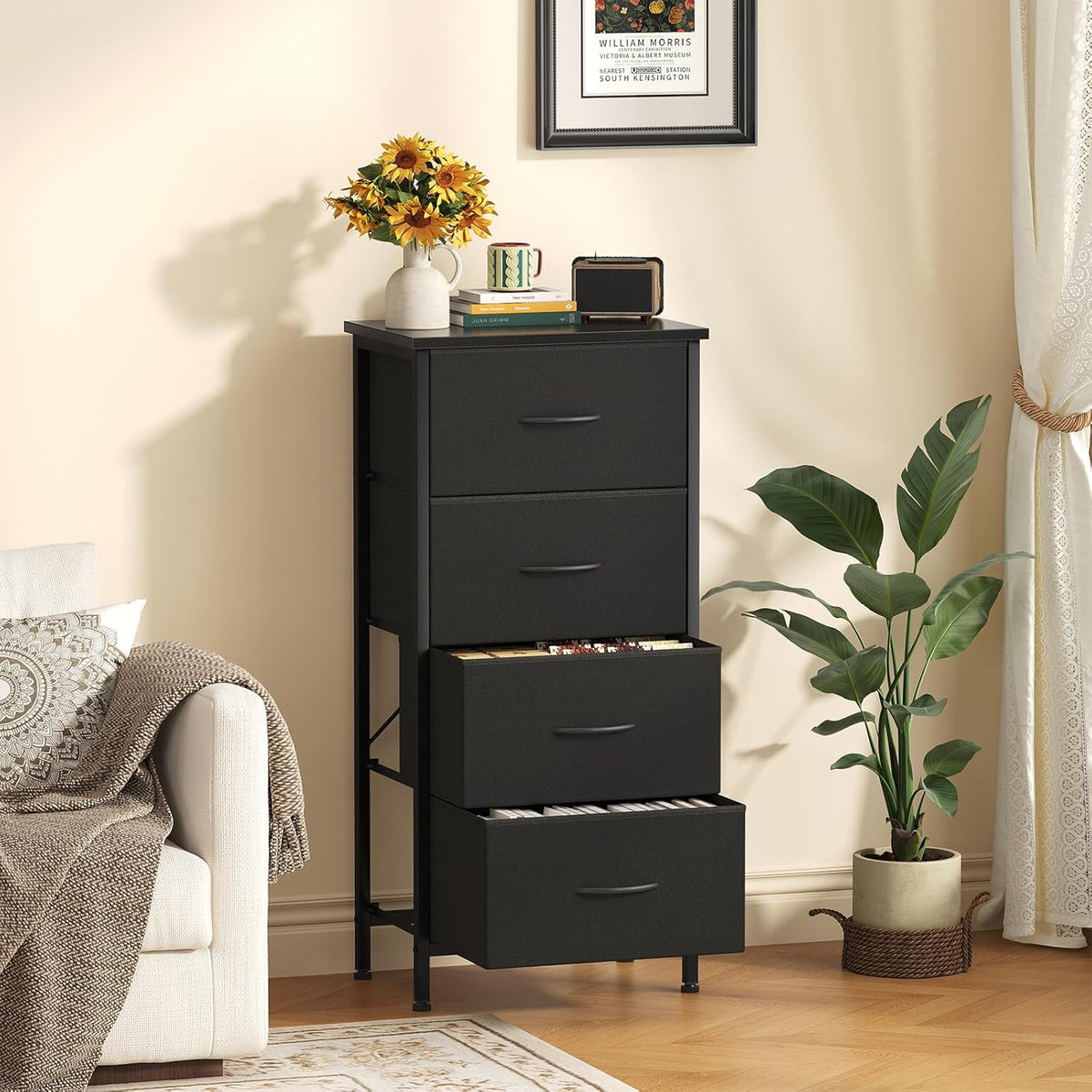 New Sweetcrispy 4 Fabric Drawer Small Dresser (Black - 11.8"D x 17.7"W x 37.5"H) - Kidsy