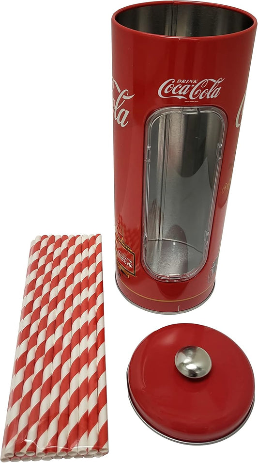 New The Tin Box Company Coke Straw Holder with 20 Paper Straws - Kidsy