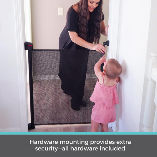 New Toddleroo by North States - Retractable Fit Mesh Baby Gate Extra Wide Up to 55 Inches Wide 33 Inches Tall (Black) - Kidsy