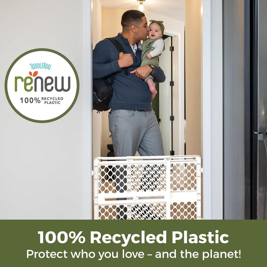 New Toddleroo Renew Recycled Plastic Baby Gate 26–42 Inch (Pure White) - Kidsy