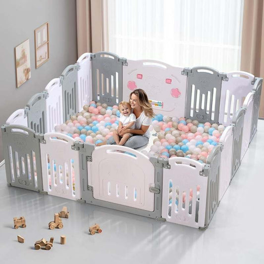 New Uanlauo 18 - Panel Foldable Baby Playpen (Gray/White) - Kidsy