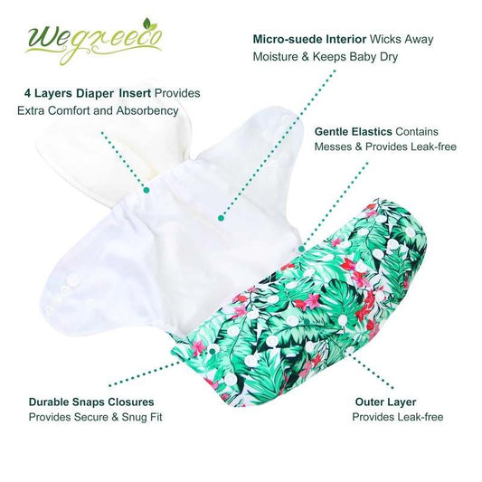 New Wegreeco Cloth Diapers 6 Pack with 6 Inserts, One Size (Rainbow/Horse) - Kidsy