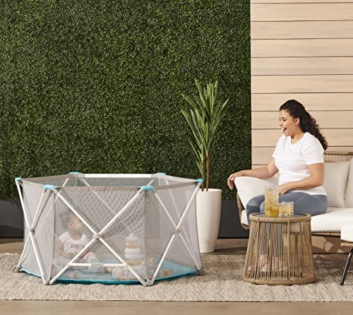Regalo Portable Play Yard (White/Gray/Teal) - Kidsy