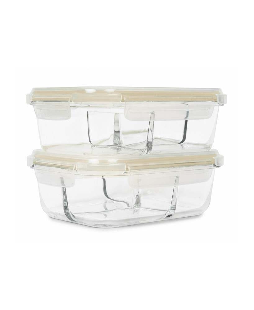 Sedona Kitchen 3 - Compartment Glass Storage Set, 2 - Pack (Cream) - Kidsy