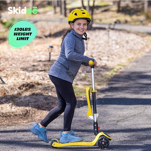 SKIDEE Kick Scooters for Kids Ages 3 - 5, Adjustable Height Foldable Scooter with Removable Seat (Yellow) - Kidsy